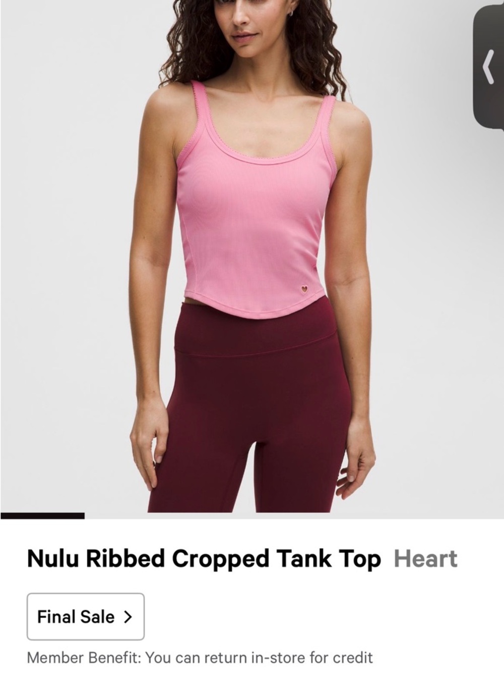 lululemon athletica Ribbed Cropped Tank Top - Pink